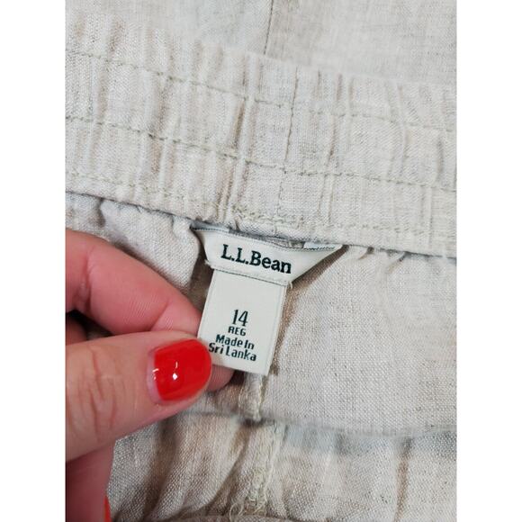 L.L. Bean Pants Womens 14 Beige Linen Elastic Waist Wide Leg Pockets Neutral - Picture 5 of 10